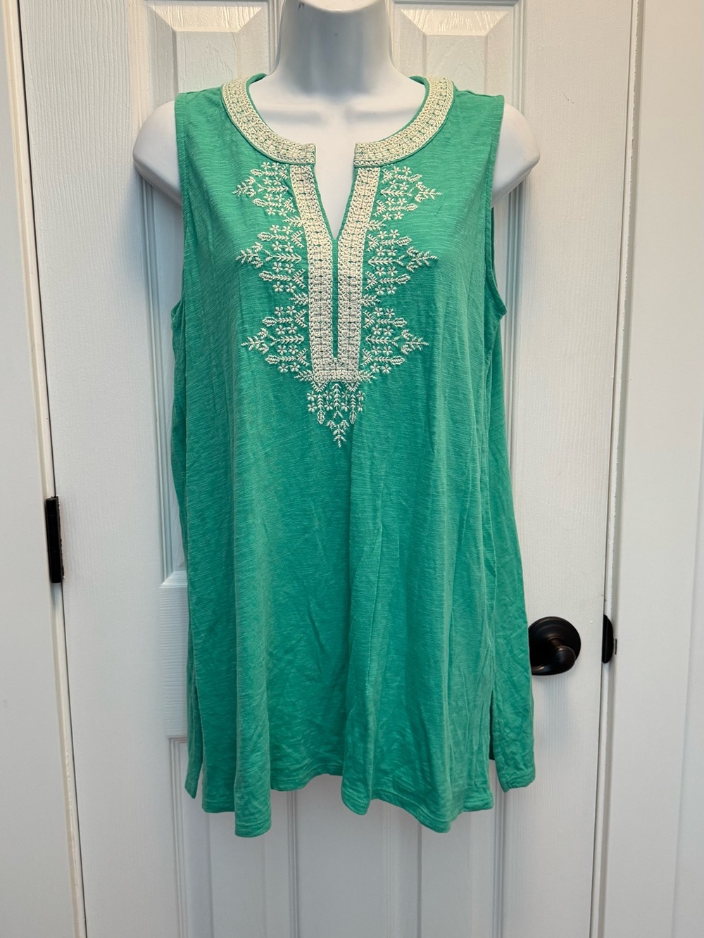 J. Jill Turquoise Sleeveless Embroidered Tunic